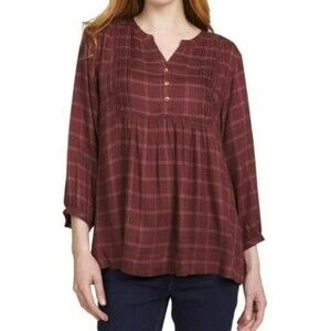 Vintage 1947 Wrangler Top Shirt Women  M,100% Viscose, Plaid,Brown,18 Inch Of Ar